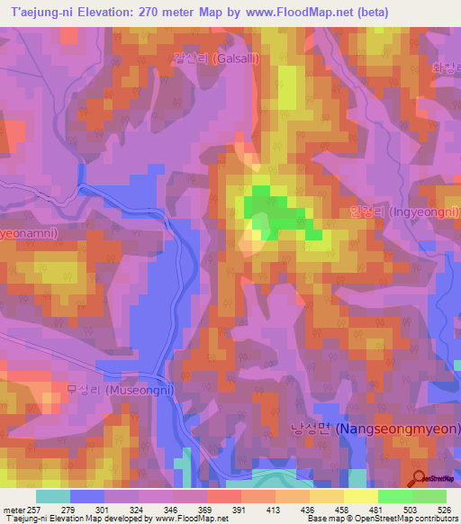 T'aejung-ni,South Korea Elevation Map