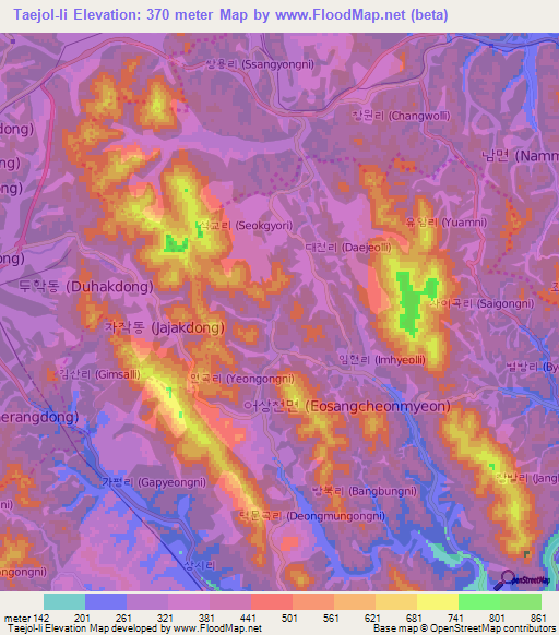 Taejol-li,South Korea Elevation Map