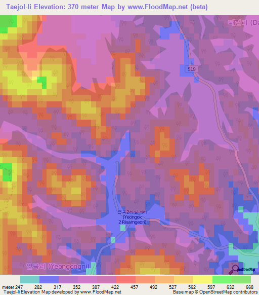 Taejol-li,South Korea Elevation Map