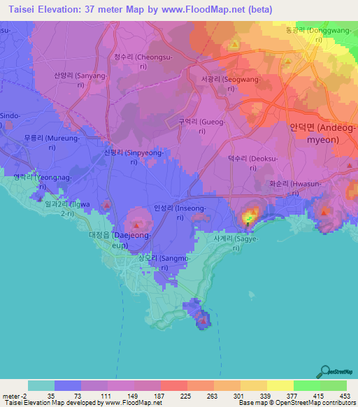 Taisei,South Korea Elevation Map