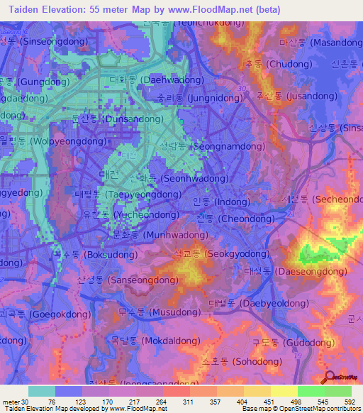 Taiden,South Korea Elevation Map