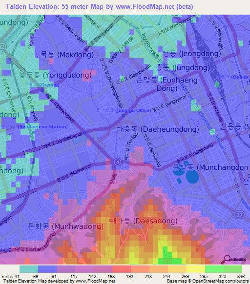 Taiden,South Korea Elevation Map