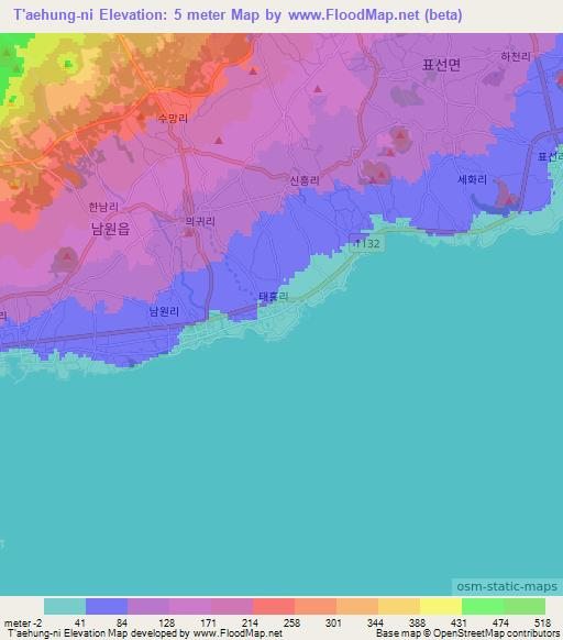 T'aehung-ni,South Korea Elevation Map