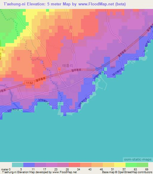 T'aehung-ni,South Korea Elevation Map