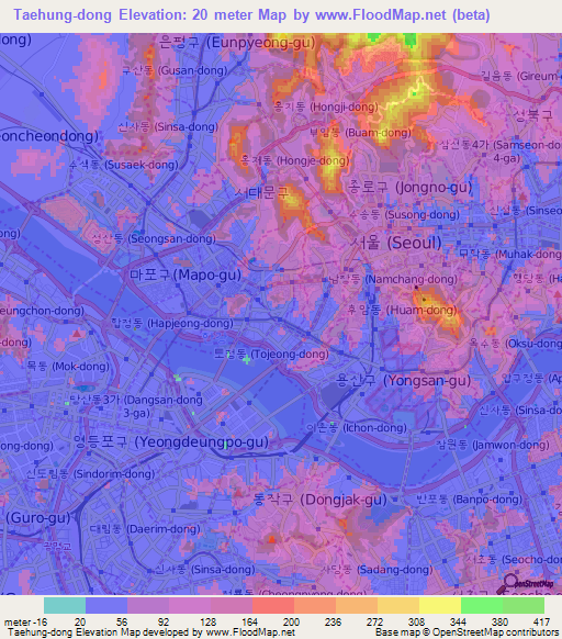 Taehung-dong,South Korea Elevation Map