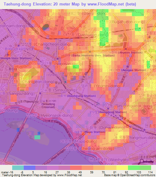 Taehung-dong,South Korea Elevation Map