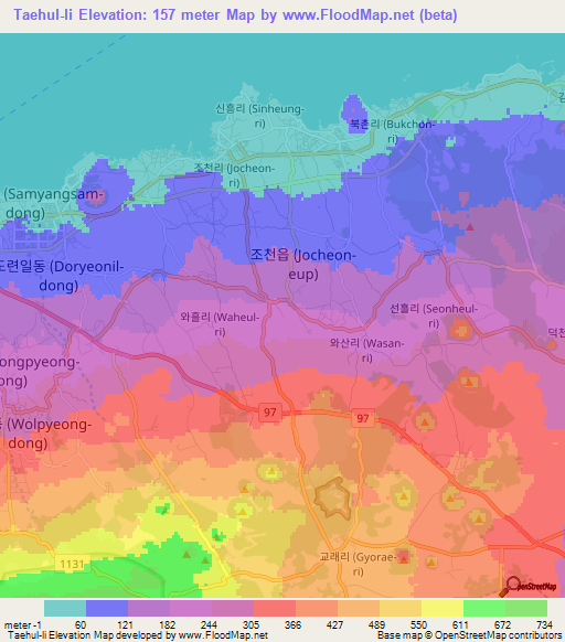 Taehul-li,South Korea Elevation Map