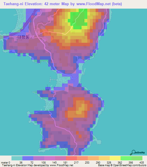 Taehang-ni,South Korea Elevation Map