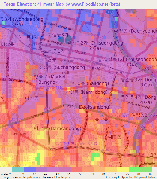 Taegu,South Korea Elevation Map