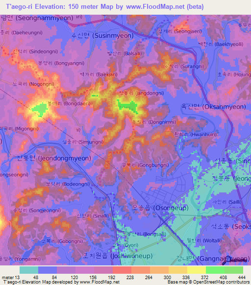 T'aego-ri,South Korea Elevation Map