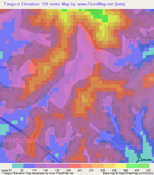 T'aego-ri,South Korea Elevation Map