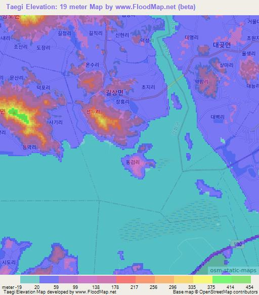 Taegi,South Korea Elevation Map