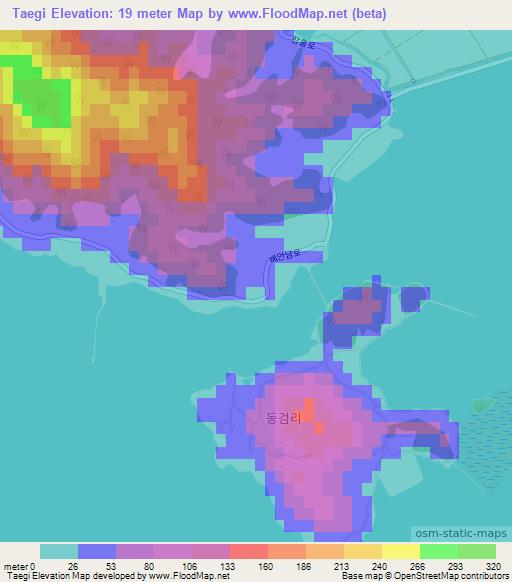 Taegi,South Korea Elevation Map