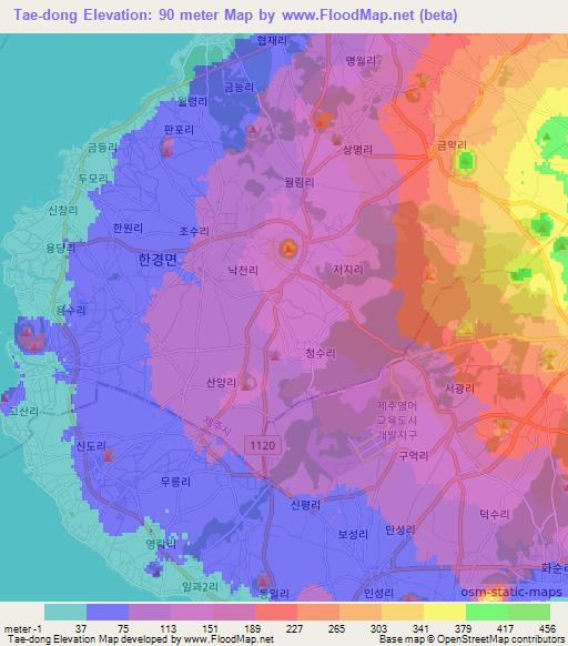 Tae-dong,South Korea Elevation Map