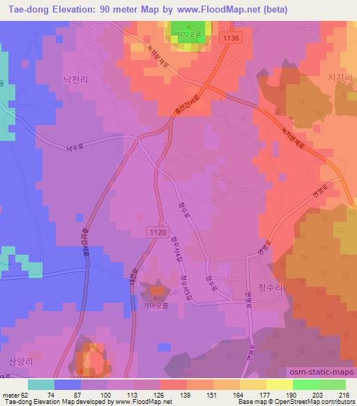 Tae-dong,South Korea Elevation Map