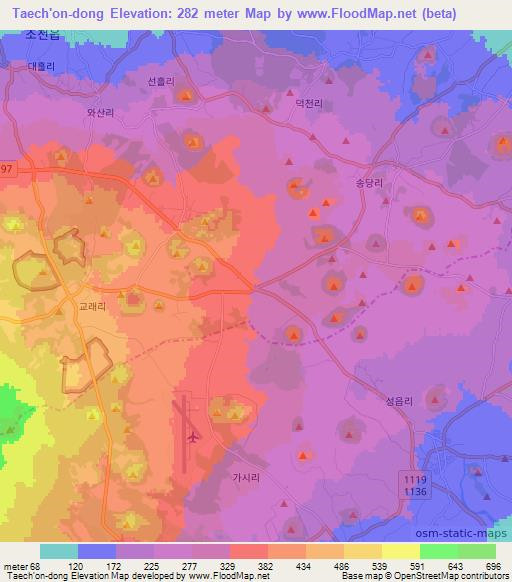 Taech'on-dong,South Korea Elevation Map