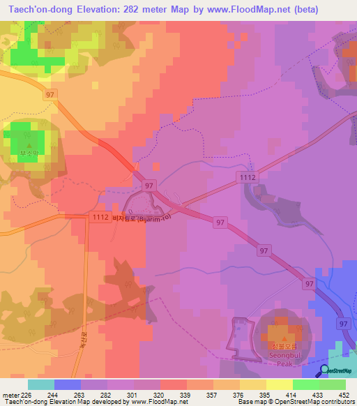 Taech'on-dong,South Korea Elevation Map