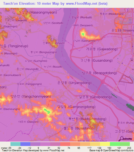 Taech'on,South Korea Elevation Map