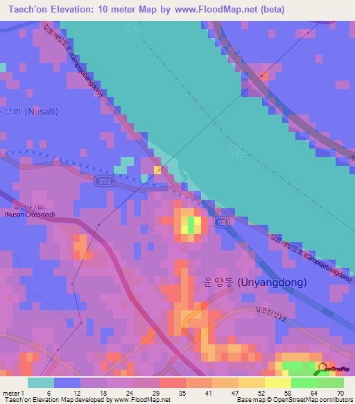 Taech'on,South Korea Elevation Map