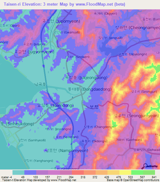 Taisen-ri,South Korea Elevation Map