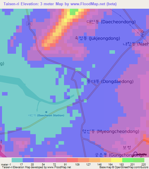 Taisen-ri,South Korea Elevation Map