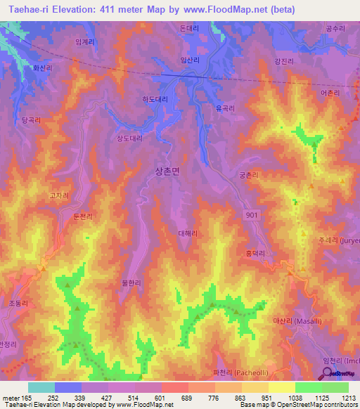 Taehae-ri,South Korea Elevation Map