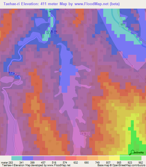 Taehae-ri,South Korea Elevation Map