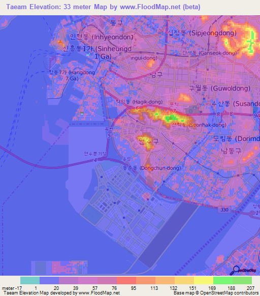 Taeam,South Korea Elevation Map