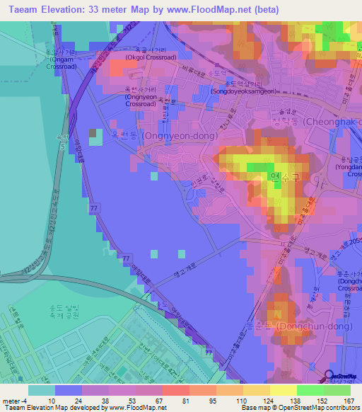 Taeam,South Korea Elevation Map