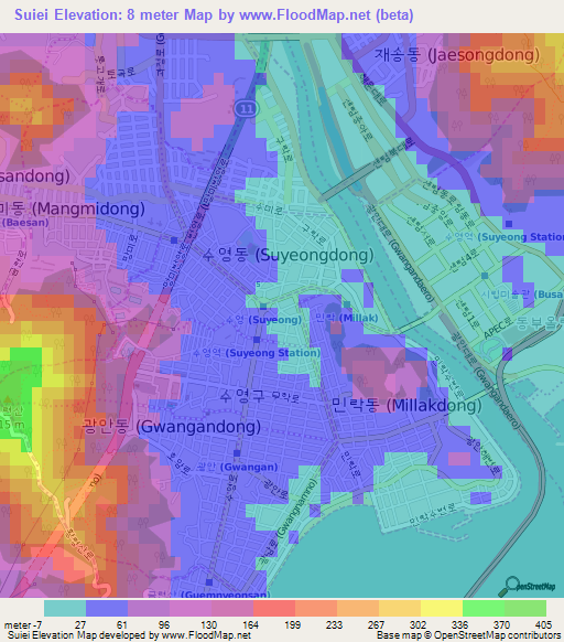 Suiei,South Korea Elevation Map