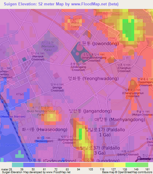 Suigen,South Korea Elevation Map