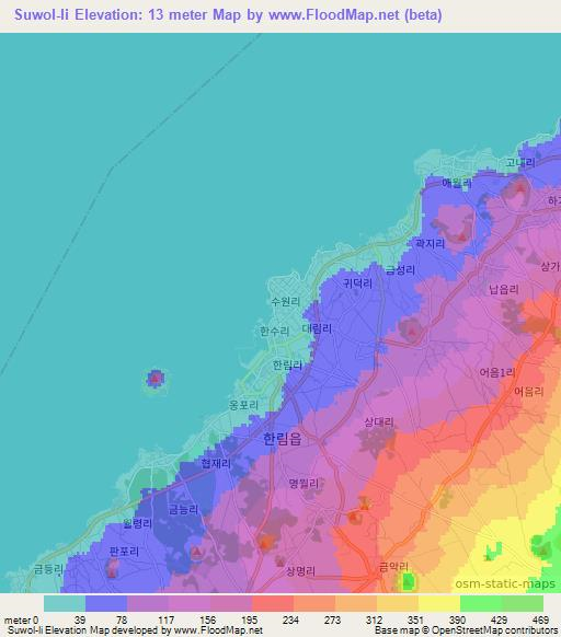 Suwol-li,South Korea Elevation Map