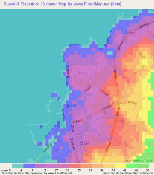 Suwol-li,South Korea Elevation Map