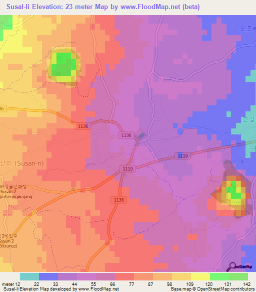 Susal-li,South Korea Elevation Map