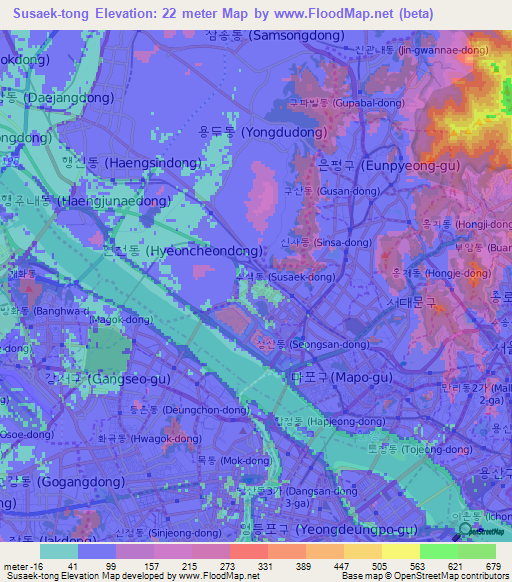 Susaek-tong,South Korea Elevation Map