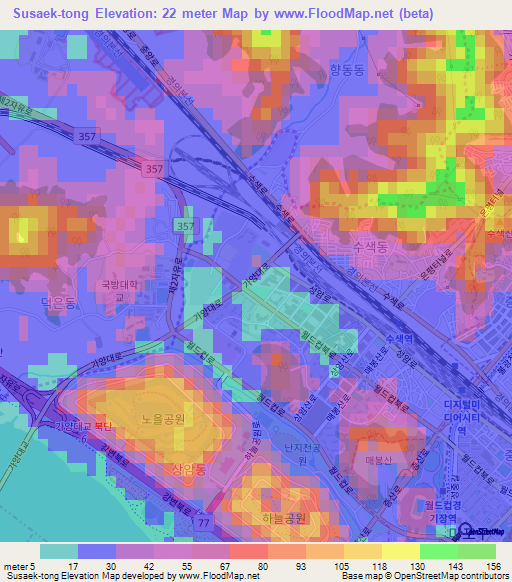 Susaek-tong,South Korea Elevation Map