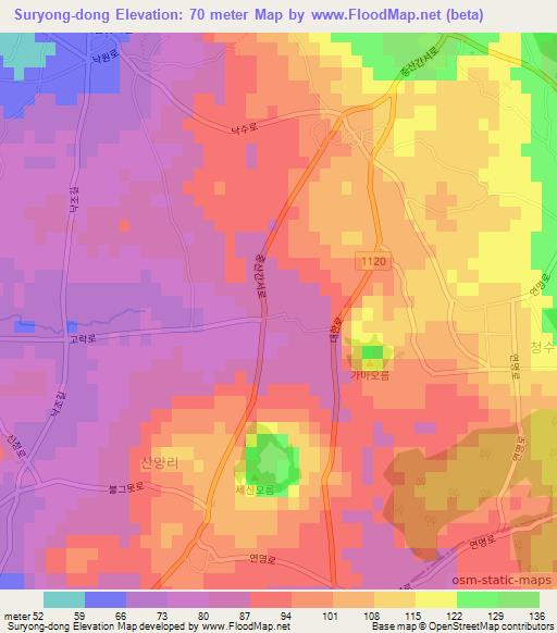 Suryong-dong,South Korea Elevation Map