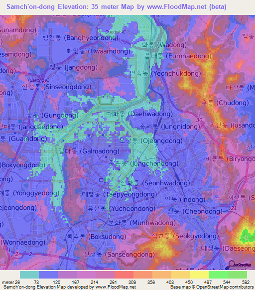 Samch'on-dong,South Korea Elevation Map