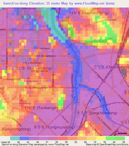 Samch'on-dong,South Korea Elevation Map
