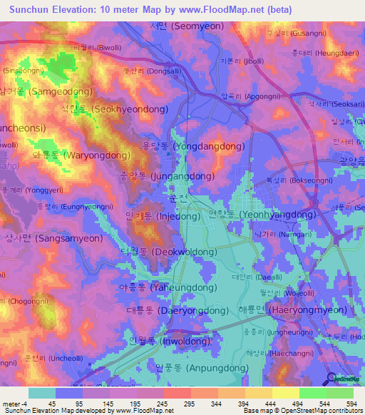 Sunchun,South Korea Elevation Map