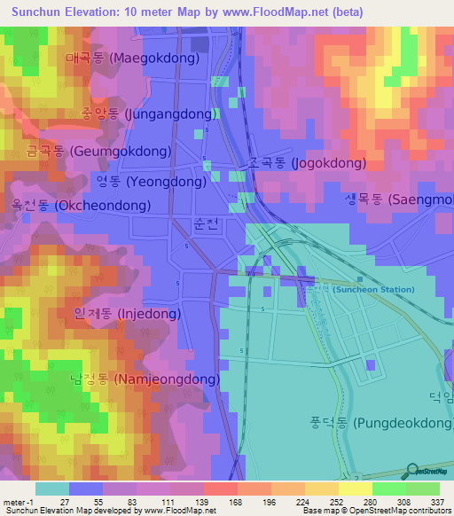 Sunchun,South Korea Elevation Map