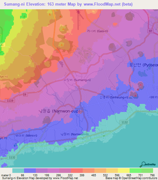 Sumang-ni,South Korea Elevation Map