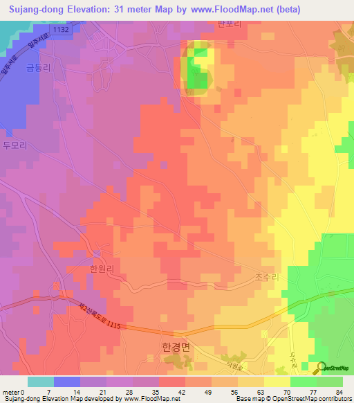 Sujang-dong,South Korea Elevation Map