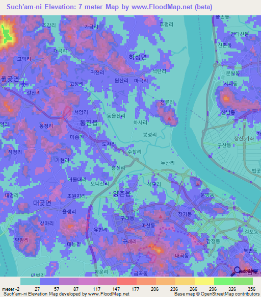 Such'am-ni,South Korea Elevation Map