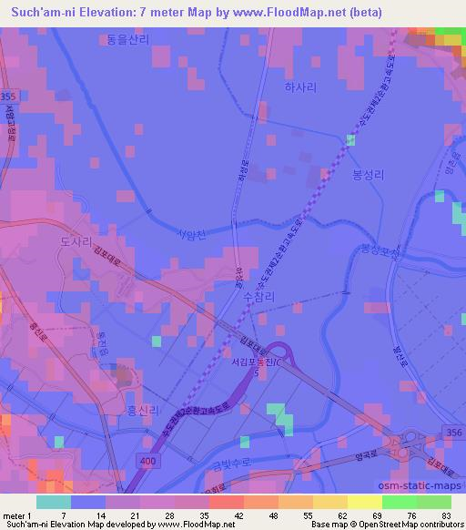 Such'am-ni,South Korea Elevation Map