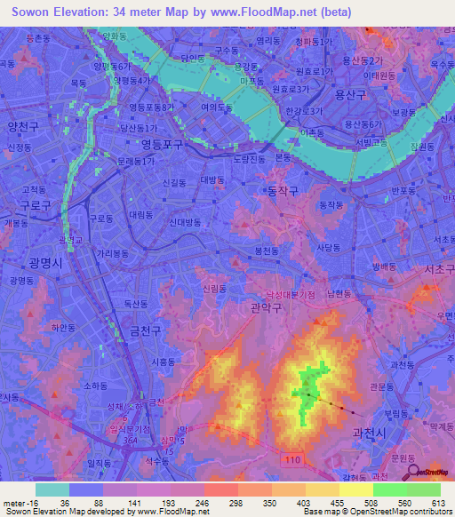 Sowon,South Korea Elevation Map