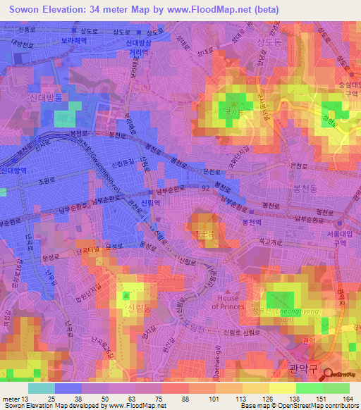 Sowon,South Korea Elevation Map