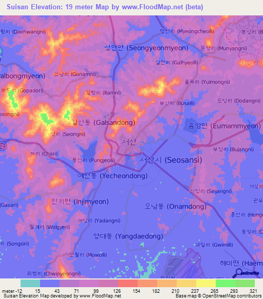 Suisan,South Korea Elevation Map