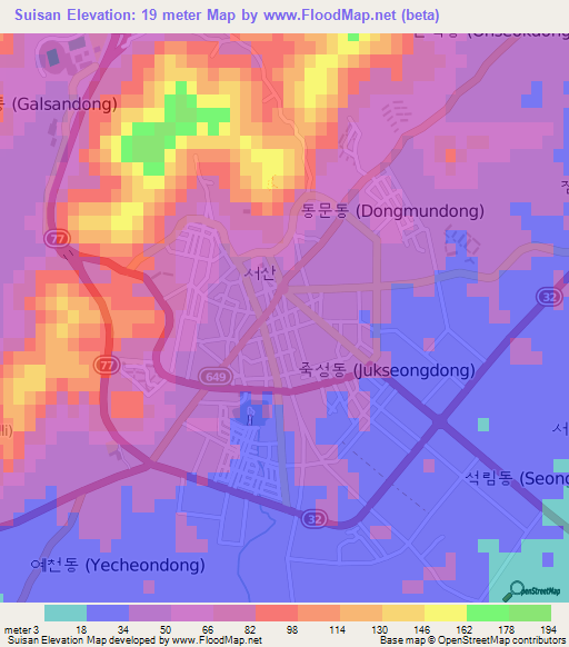 Suisan,South Korea Elevation Map