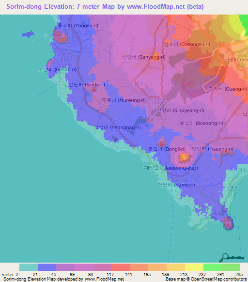 Sorim-dong,South Korea Elevation Map